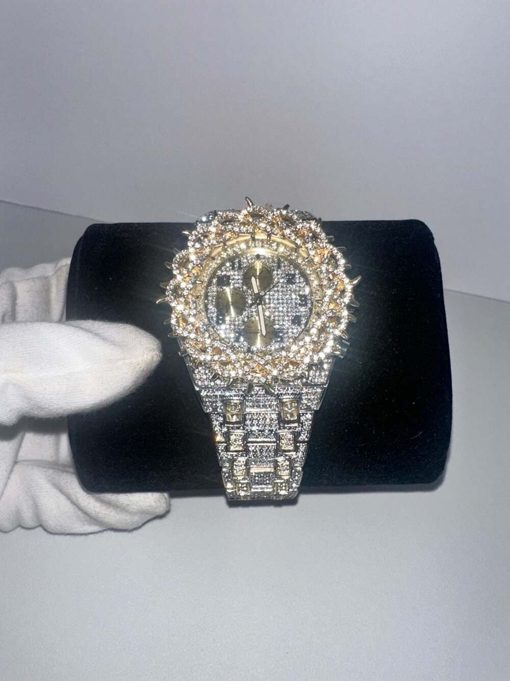 Two-Tone Gold & Silver Iced Out Rhinestone Fashion Watch
